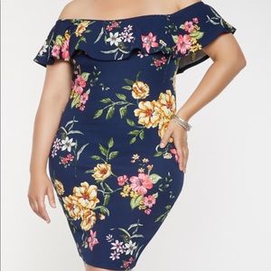 Plus Size Printed Off the Shoulder Bodycon Dress